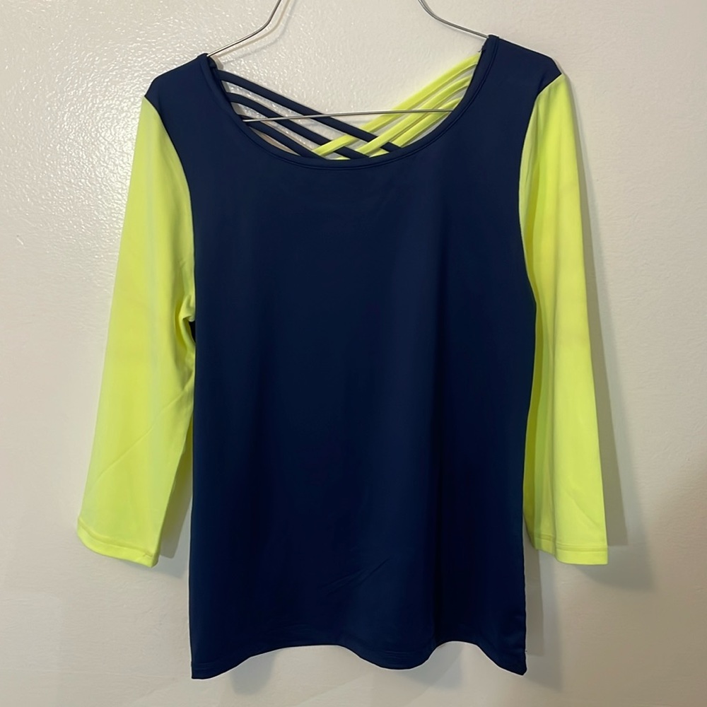 Yoshion xl blue and yellow long sleeve gymnasts shirt NWT